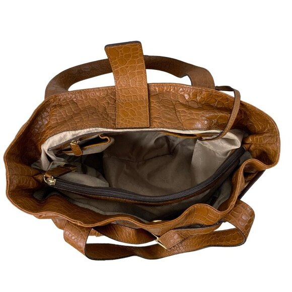 Michael Kors Camel colored Croc Embossed Leather tote bag/gold hardware - Picture 3 of 14